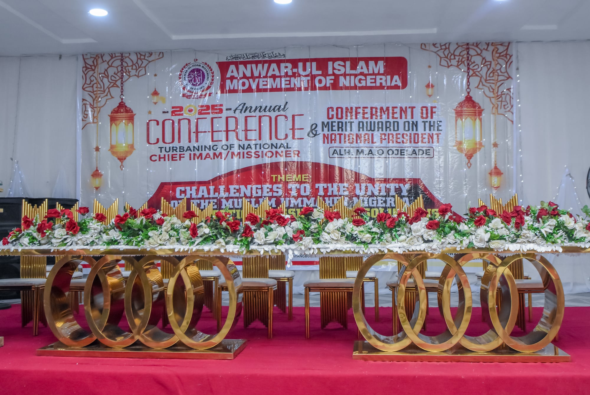 The annual conference stage and banner — 109th Annual Conference, Issa Williams Hall, Iponri, 31 October 2025.
