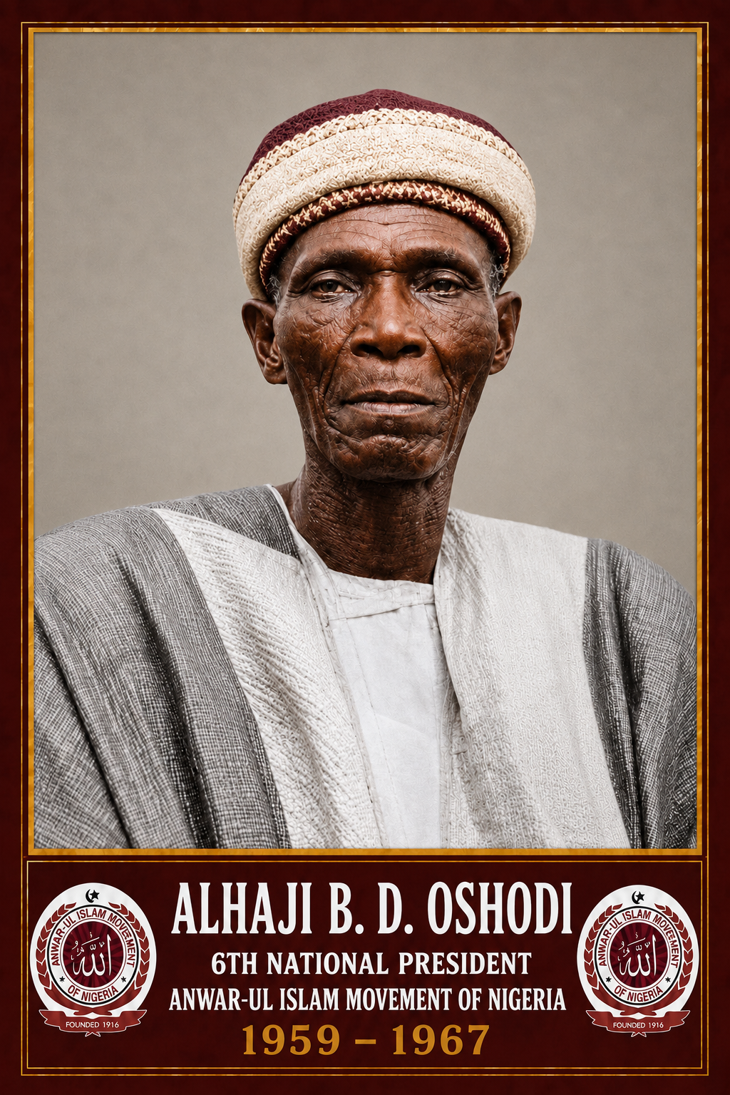 Commemorative portrait of Alhaji B. D. Oshodi, 6th National President, 1959–1967