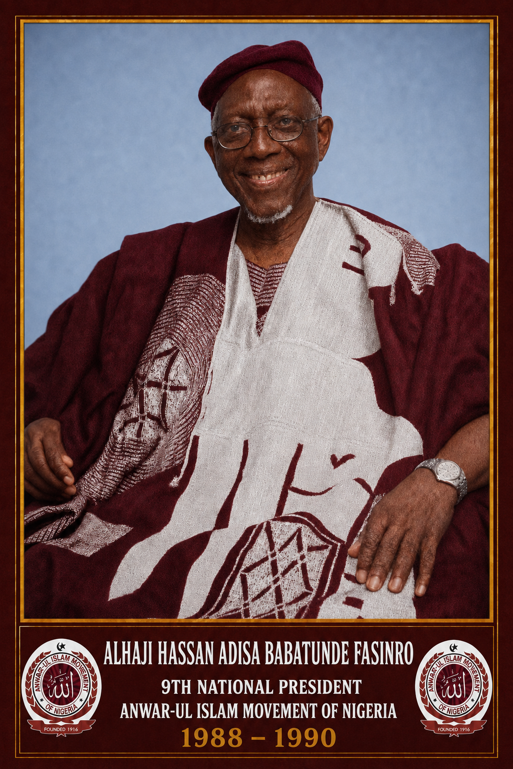 Commemorative portrait of Alhaji Hassan Adisa Babatunde Fasinro, 9th National President, 1988–1990
