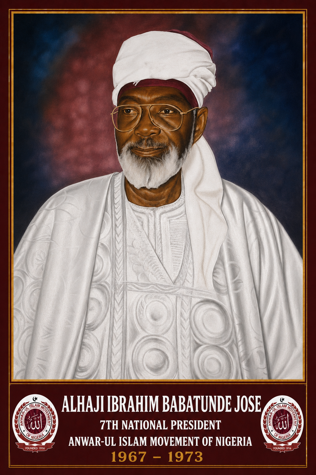 Commemorative portrait of Alhaji Ibrahim Babatunde Jose, 7th National President, 1967–1973