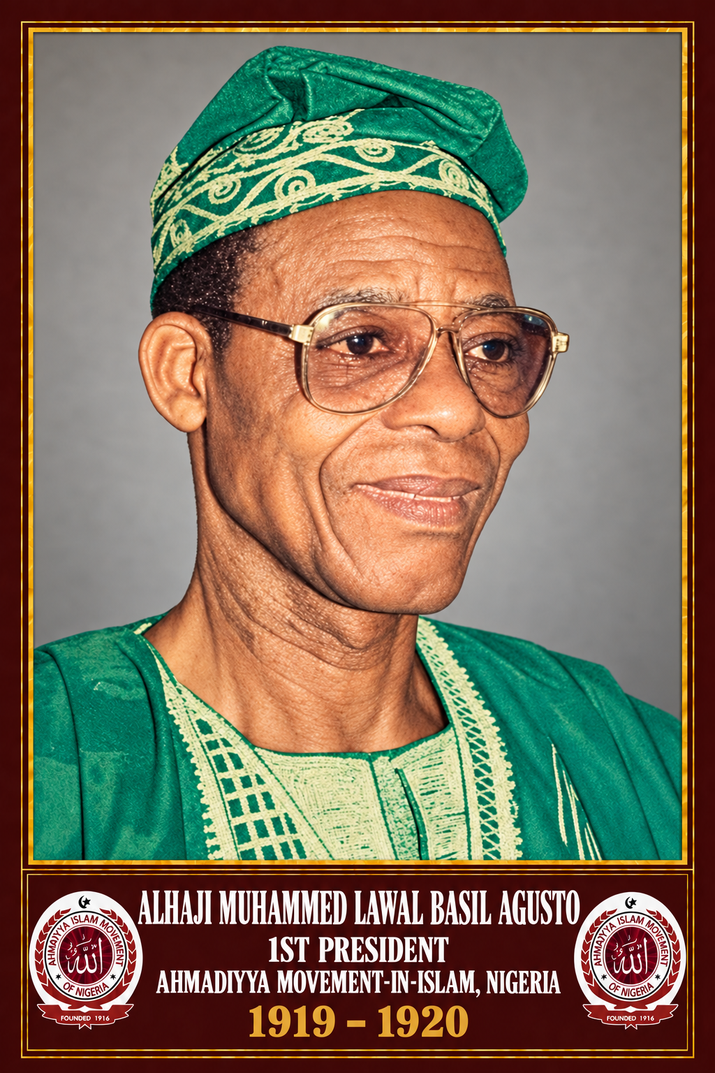 Commemorative portrait of Alhaji Muhammed Lawal Basil Agusto, 1st President, 1919–1920