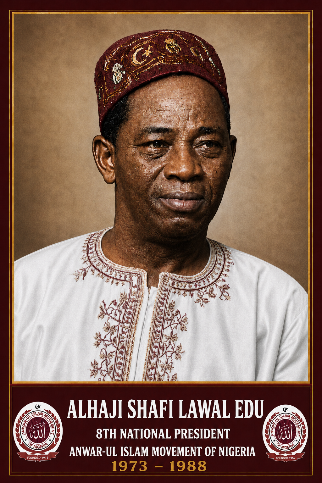 Commemorative portrait of Alhaji Shafi Lawal Edu, 8th National President, 1973–1988